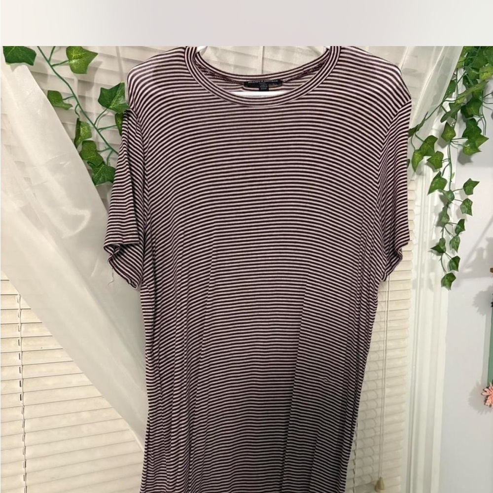 Striped Maroon and White T-Shirt Dress
